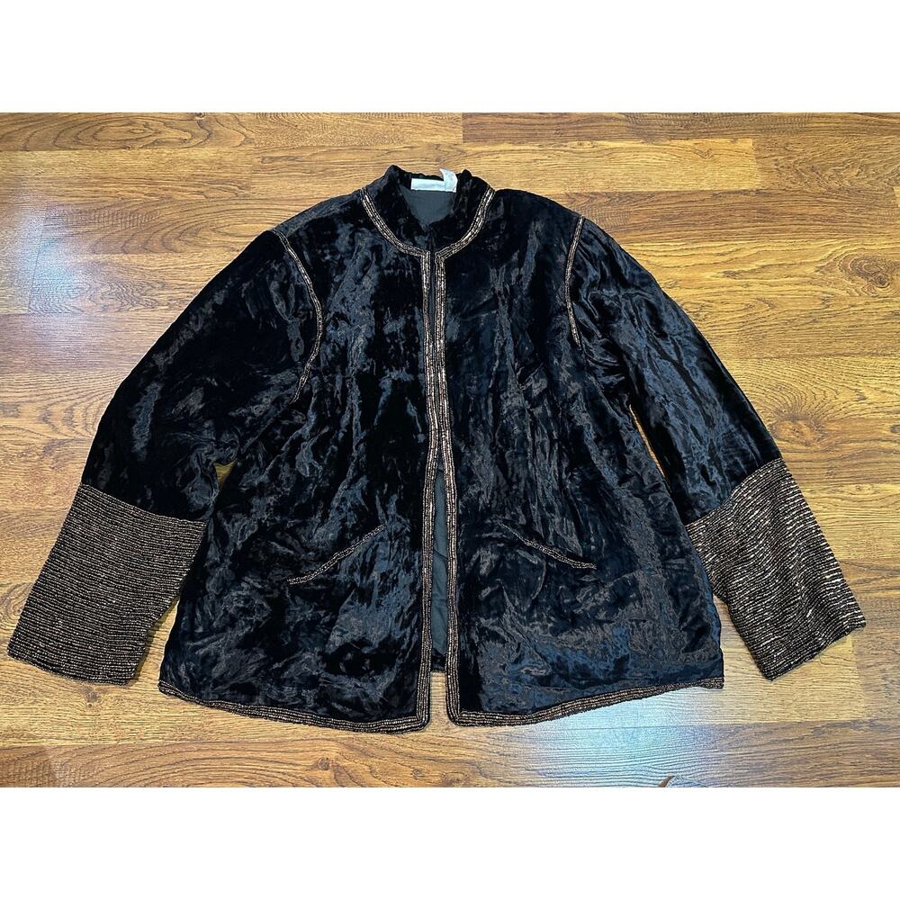 Soft Surroundings Beaded Velvet Statement Jacket Black Size 3X Evening Elegant